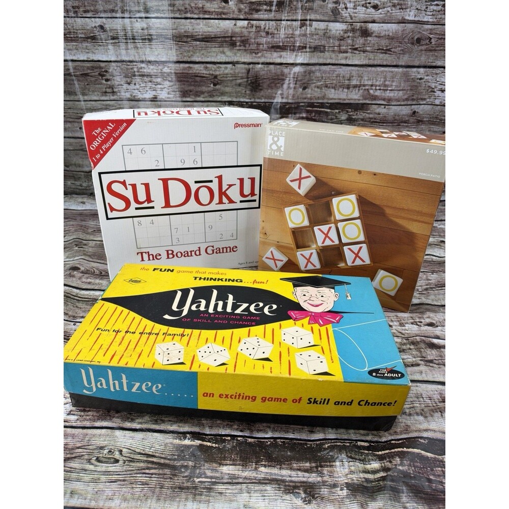 Classic Board Game Lot of 3 Yahtzee, Tic Tac Toe, Sudoku Multi-Player Complete